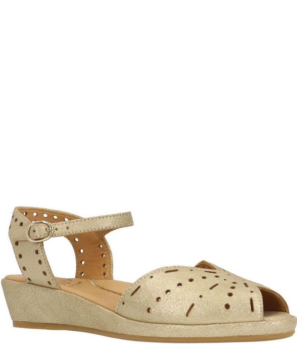 ラモールドピード レディース シューズ サンダル トール スエード アンクル L'Amour Des Pieds Brenn Metallic Suede Perforated Ankle Wrap Wedge Sandals Gold Stardust ゴールド