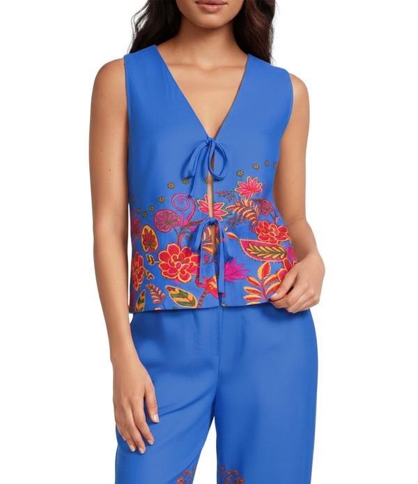 シュガーリップス レディース アウター ベスト Vネック プリント ノースリーブ リネン Sugarlips Tropical Border Print Linen Blend V-Neck Sleeveless Coordinating Vestop Blue/Red Multi ブルー 17,005円
