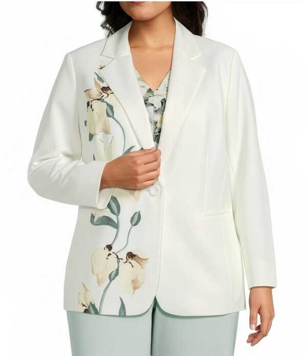 アンクライン レディース アウター コート フラワー柄 プラスサイズ プリント フラワー ジャケット Anne Klein Plus One Buttonotch Collar Floral Print Jacket White Dove Multi ホワイト 38,220円