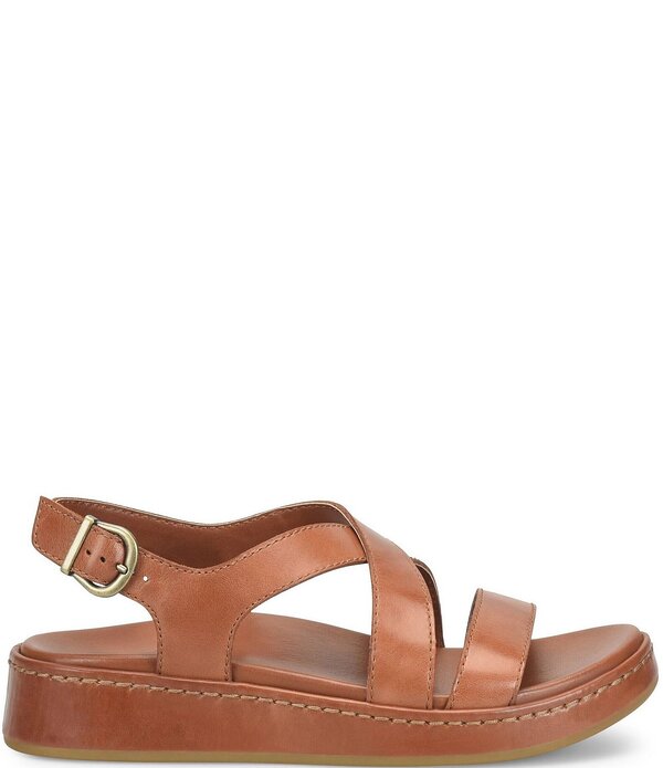 ボーン レディース シューズ サンダル プラットフォーム レザー Born Victoria Leather Platform Wedge Sandals Dark Tan タン