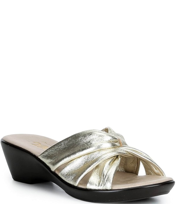 オネックス レディース シューズ サンダル トール レザー Onex Lilly Metallic Leather Twisted Knot Wedge Slide Sandals Platinum メタリック｜ReVida 店