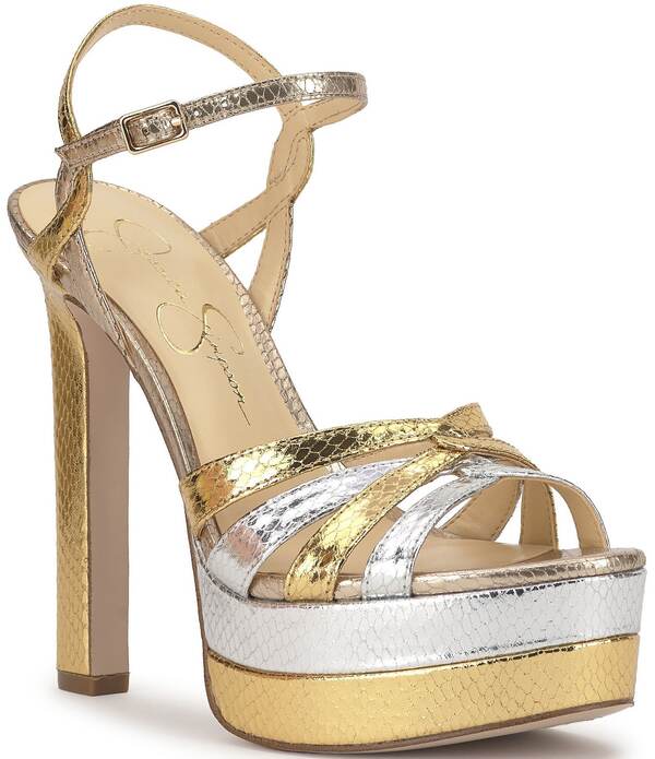 ジェシカシンプソン レディース シューズ サンダル プラットフォーム カラーブロック Jessica Simpson Itzari Embossed Colorblock Double Platform Dressandals Gold ゴールド