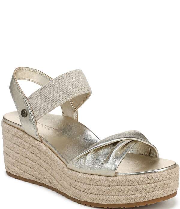 バイオニック レディース シューズ スリッポン・ローファー サンダル レザー Vionic Darla Leather Wedgespadrille Sandals Gold ゴールド
