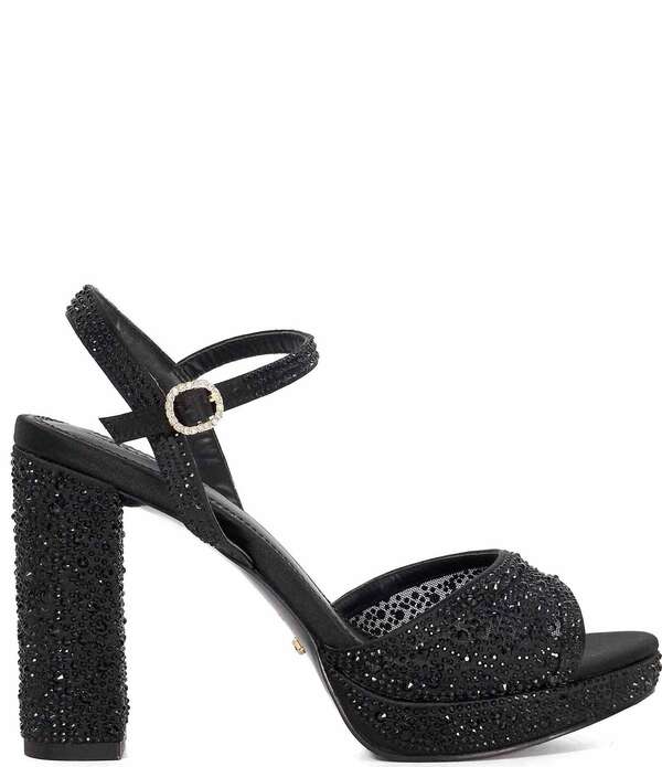 デューンロンドン レディース シューズ サンダル プラットフォーム メッシュ ヒール Dune London Mesmerizing Rhinestone Mesh Platform Block Heel Dressandals Black ブラック