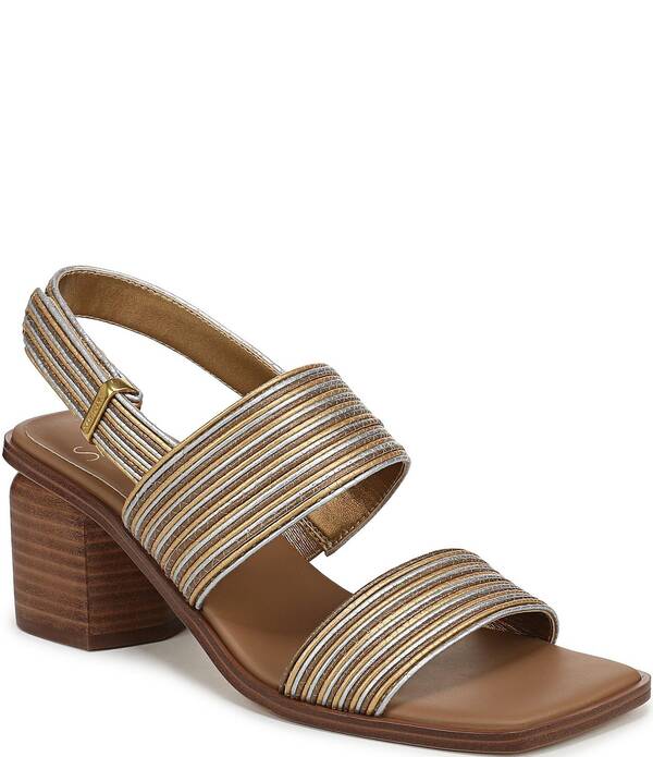 フランコサルト レディース シューズ サンダル トール ヒール Sarto by Franco Sarto Rory Metallic Square Toe Block Heel Slingback Sandals Brown ブラウン｜ReVida 店
