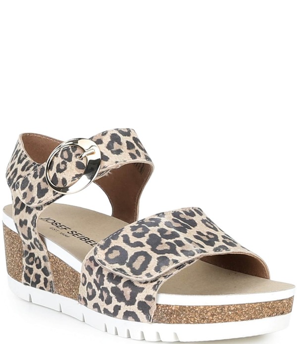 ジョセフセイベル レディース シューズ サンダル プリント アンクル レザー Josef Seibel Quinn 16 Leather Leopard Print Ankle Wrap Banded Wedge Sandals Leopard アニマル｜ReVida 店