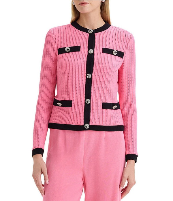 ミソック レディース アウター コート クルーネック ニット ジャケット MISOOK Eyelet Recycled Knit Crew Neck Long Sleeve Jacket Perfect Pink/Black ブラック 59,290円