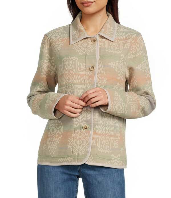 ペンドルトン レディース アウター コート ジャケット Pendleton Point Collar Long Sleeve Reversible Chore Jacket Ecru/Shale Laurel Green エクリュ