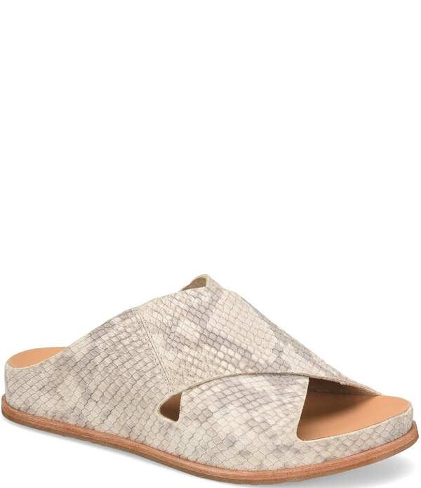 コークイーズ レディース シューズ パンプス プリント サンダル レザー Kork-Ease Tutsi Cross Band Snake Print Leather Slide Sandals Taupe トープ｜ReVida 店