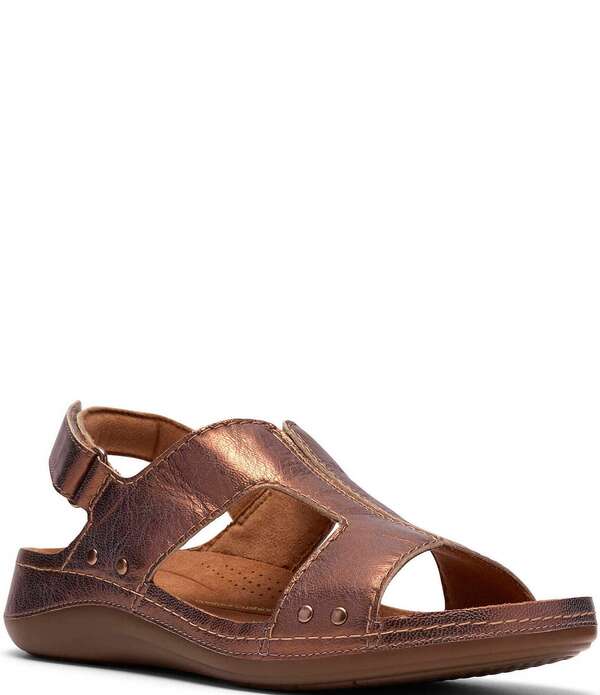 クラークス レディース シューズ サンダル トール レザー Clarks Cecily Sun Metallic Leather Slingback Sandals Platinum メタリック｜ReVida 店