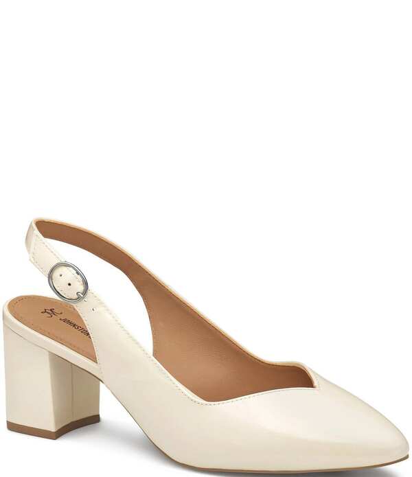 ジョンストンアンドマーフィー レディース シューズ ヒール レザー Johnston & Murphy Vicki Patent Leather Slingback Block Heel Pumps Bone