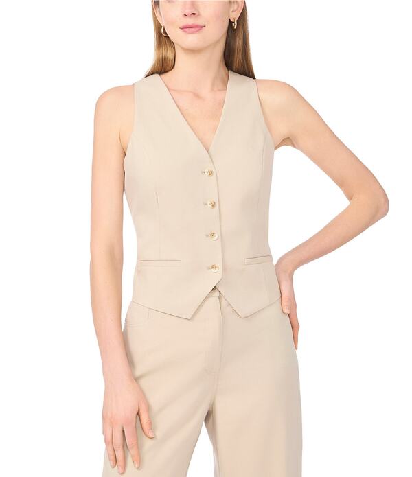 ワンステート レディース アウター ベスト Vネック ノースリーブ 1. STATE V-Neck Sleeveless Button Up Coordinating Vest Peppercorn
