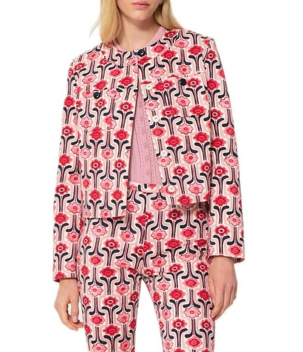 タラジャーモン レディース アウター 厚地の外套 御花柄 刷り上げる 御花 上衣 Tara Jarmon Vina Floral Print Round Neck Long Sleeve Jacket Blush 毛はらい