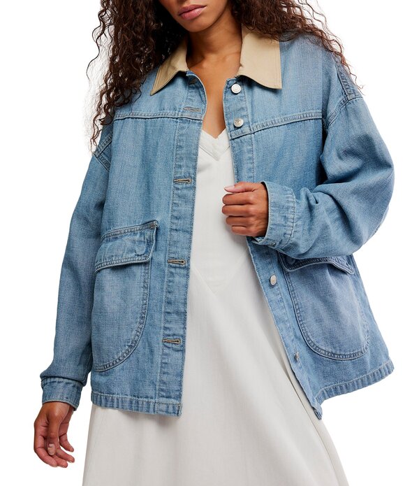 フリーピープル レディース アウター 厚地の外套 ジーンズ 上衣 Free People We The Free Lemon Point Collar Long Sleeve Denim Jacket Berry Blues ジーンズ