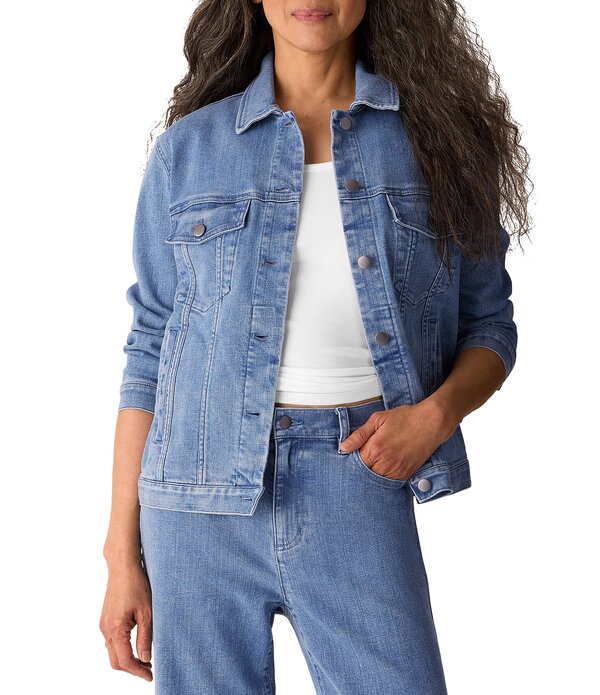 エイリーンフィッシャー レディース アウター コート プチ デニム ジャケット Eileen Fisher Petite Size Denim Point Collar Long Sleeve Jean Jacket Classic Indigo インディゴ