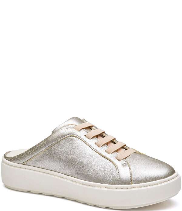 ジョンストンアンドマーフィー レディース シューズ パンプス トール スニーカー なめし革 Johnston \u0026 Murphy Women\u0027s Cammie Metallic Sheepskin Leather Slip-On Sneaker Mules Gold ゴールド