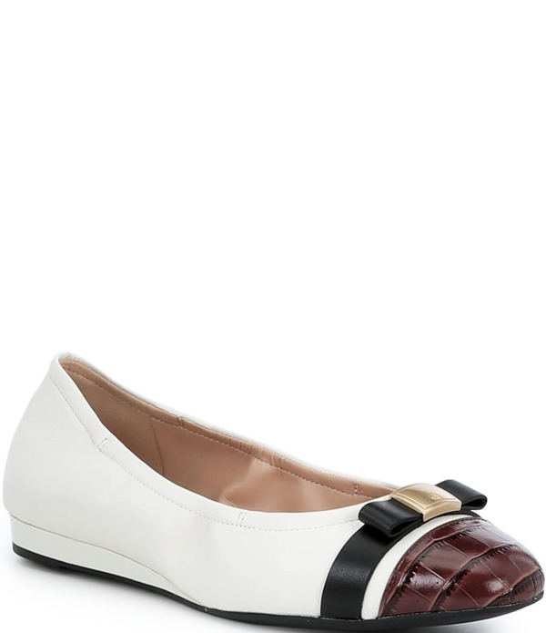 コールハーン レディース シューズ パンプス キャップ Cole Haan Go-Tova Croco Cap Toe Bow Ballet Flats Powder/Mahagony