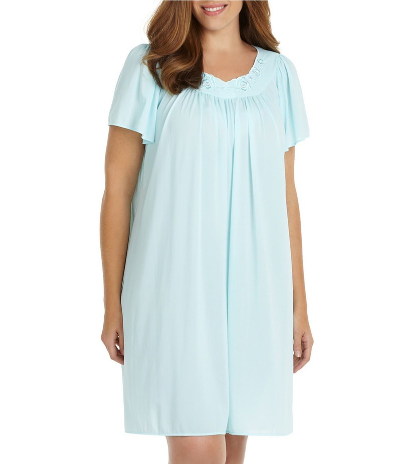 ミス エレーン レディース アンダーウェア ナイトウェア プラスサイズ Miss Elaine Plus Size Round Neck Tricot Short Nightgown Seafoam 11,146円