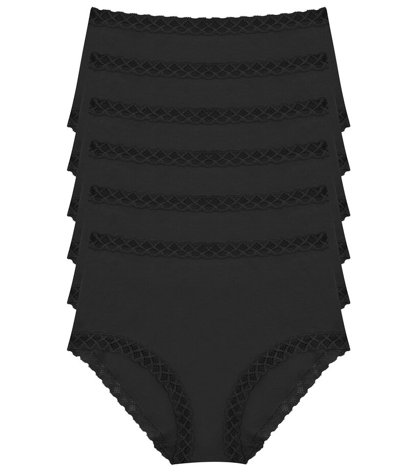 ナトリ レディース アンダー御召しもの ズボン下 スピード競技刈り込み 綿織物 スピード競技 Natori Bliss Pima Cotton Lace Trim Brief Panty 6-Pack Black 黒いこと