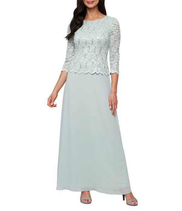 アレックスイブニングス レディース トップス ワンピース レース Alex Evenings 3/4 Sleeve Boat Neck Lace Dress Fresh Mint ミント