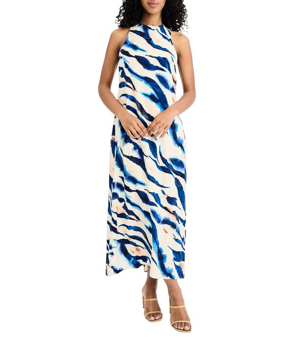 ドナモーガン レディース トップス 衣装 縮緬リント midi ノースリーブ ホルター Donna Morgan Printed Crepe De Chine Wave Print Halter Neck Sleeveless Midi Dress Cream/Blue 皮膚軟化剤