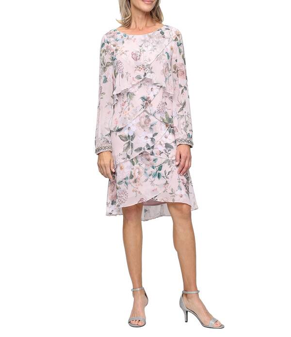 イグナイト レディース トップス ワンピース ティアード シフォン Igniteveningshort Chiffon Illusion Bubble Sleeve With Beaded Cuff Tieredress Blush Multi ブラッシュ