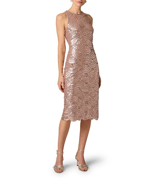 アイダンマットックス レディース トップス 衣装 メッシュ MIDI ノースリーブ Aidan Mattox Sleeveless Beaded Mesh Midi Dress Rose Gold ゴールド