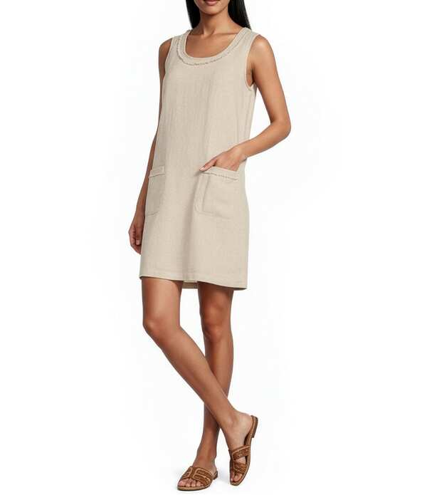 トッミーバハマ レディース トップス ワンピース ノースリーブ リネン Tommy Bahama Two Palms Patch Pocket Linen Scoop Neck Sleevelesshift Dress Natural