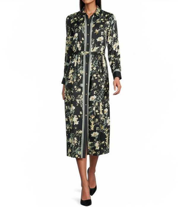 アンクライン レディース トップス 衣装 刷り上げる midi プルオーバー Anne Klein Printed Long Sleeve Shirt Midi Dress Anne Black Multi 黒いこと