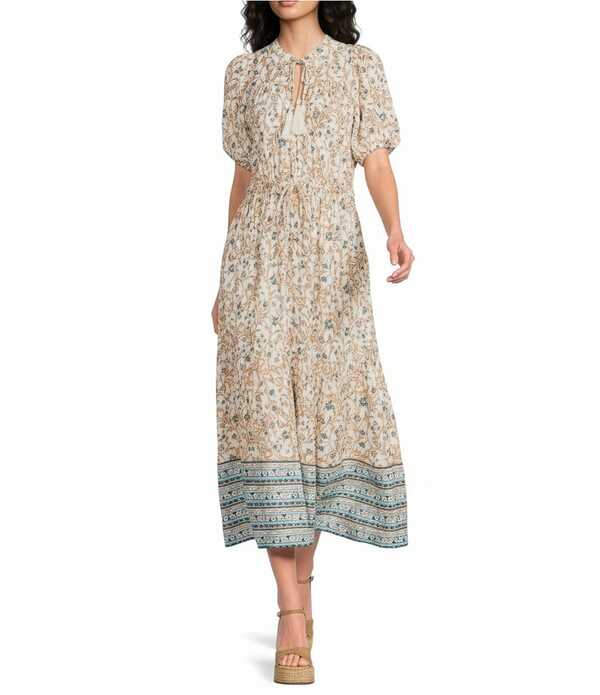 エラン レディース トップス 衣装 Vのど首 A 伝達ルート お花柄 刷り上げる midi お花 ELAN Whimsy Floral Printie V-Neck Short Sleeve A-Line Midi Dress Blue/Whimsy Print 青色 レディースファッション-ワンピース