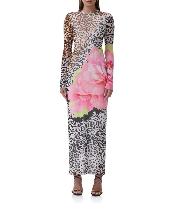 エーエフアールエム レディース トップス ワンピース クルーネック フラワー柄 プリント メッシュ マキシ フラワー AFRM Didi Animal Floral Print Crew Neck Long Sleeve Mesh Maxi Dress Neon Animal Floral アニマル