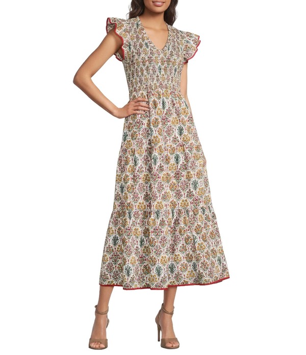 シュガーリップス レディース トップス ワンピース Vネック フラワー柄 プリント ミディ ノースリーブ フラワー Sugarlips Country Floral Print V-Neck Sleeveless Poplin Midi Dress White/Multi ホワイト