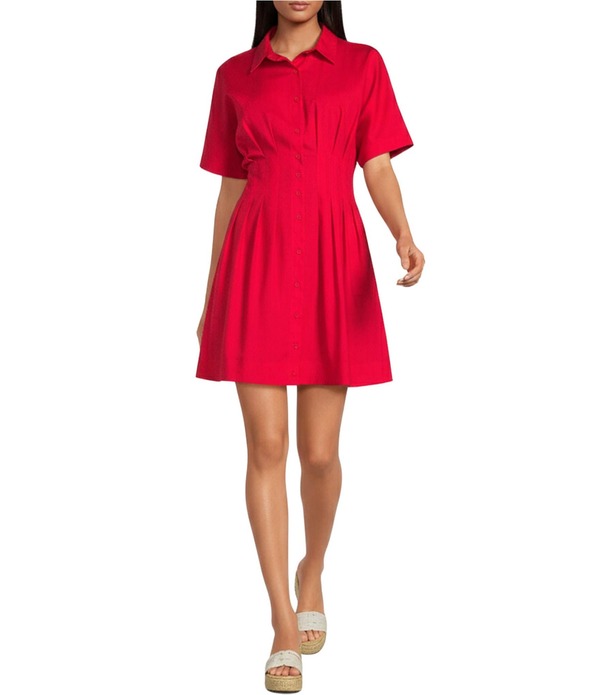 シュガーリップス レディース トップス ワンピース ミニ Sugarlips Alix Collared Neck Short Sleeve Poplin Mini Dress Red レッド｜ReVida 店