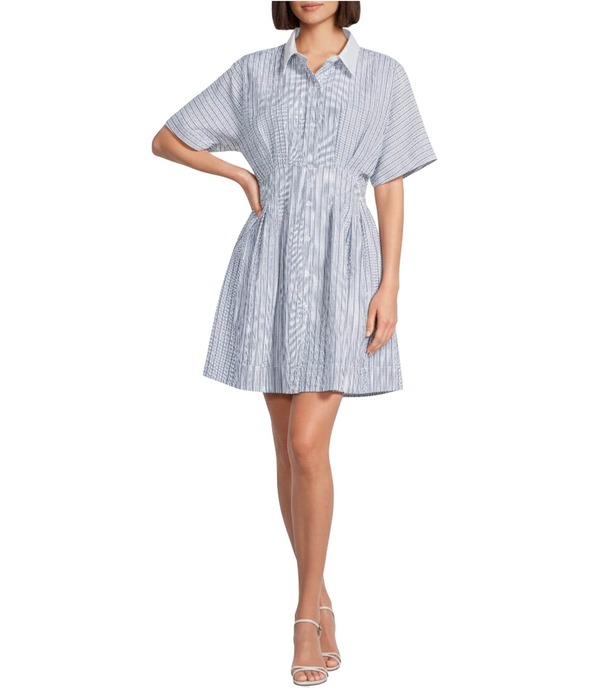 シュガーリップス レディース トップス ワンピース ミニ コントラスト Sugarlips Fannie Striped Kristy Contrast Collared Short Sleeve Mini Dress Blue ブルー