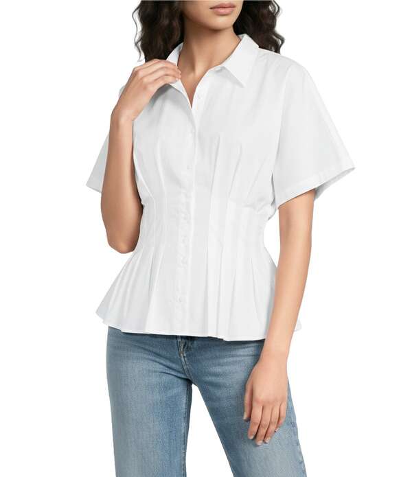 シュガーリップス レディース トップス シャツ プリーツ Sugarlips Helga Collared Neck Short Sleeve Pleated Top White ホワイト