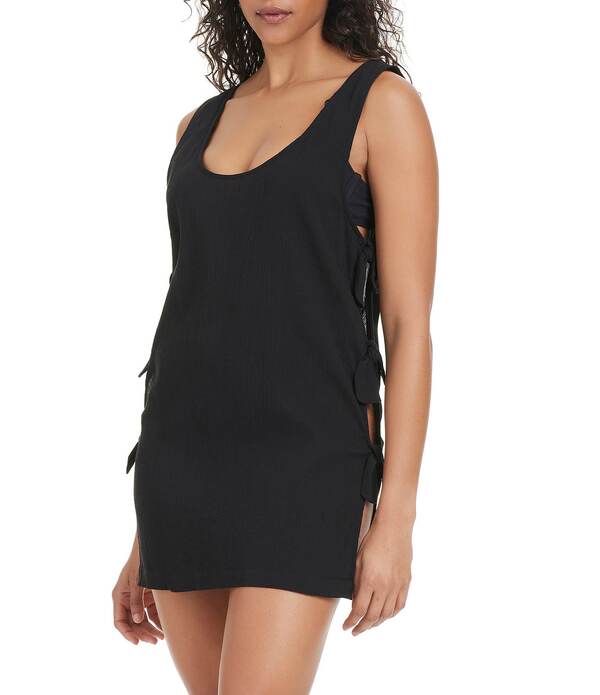 サンクチュアリー レディース トップス ワンピース A ライン Sanctuary Coastal Coverscoop Neck Side Tie A-Line Swim Cover Up Dress Black ブラック