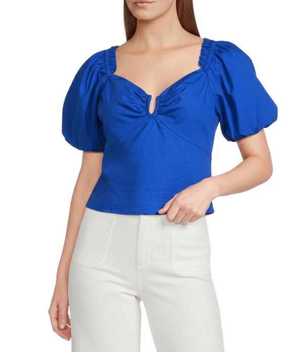 スカイズアブルー レディース トップス シャツ Skies Are Blue Sweetheart Neck Short Sleeve Poplin Top Blue ブルー