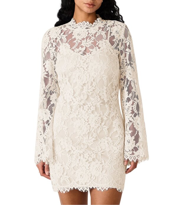 スティーブ マデン レディース トップス ワンピース モックネック フラワー柄 ミニ レース フラワー Steve Madden Selinna Floralace Mock Neck Long Sleeve Mini Dress Antique