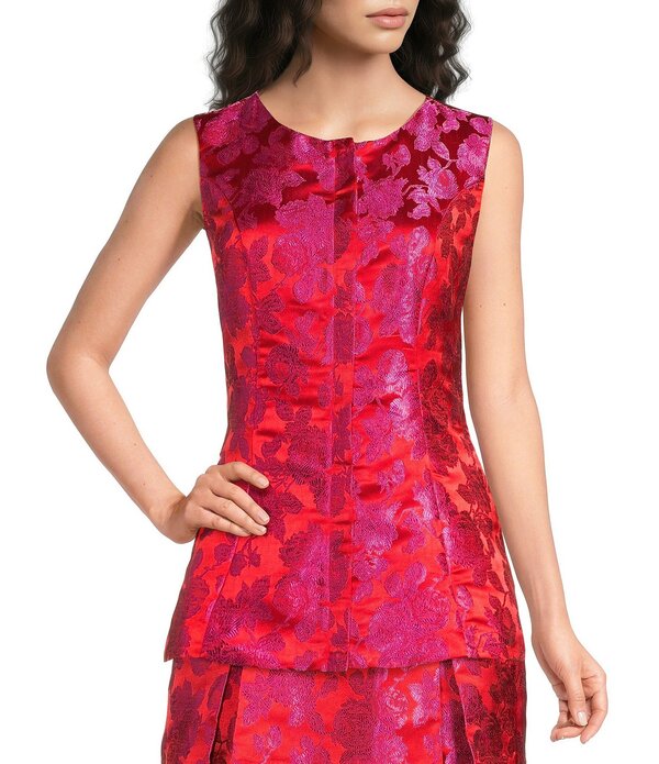 シュガーリップス レディース トップス シャツ クルーネック フラワー柄 ノースリーブ フラワー Sugarlips Duscon Floral Jacquard Maize Crew Neck Sleeveless Coordinating Topink/Red レッド