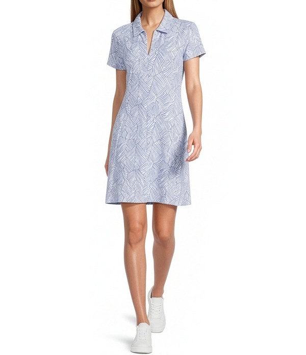 トッミーバハマ レディース トップス ワンピース ハーフジップ ポロシャツ Tommy Bahama IslandZoneR Aubrey Porto Fronds Quarter Zipolo Short Sleeve Fit And Flare Dress French Blue ブルー