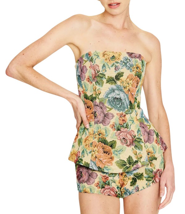 ラインアンドドット レディース トップス シャツ フラワー柄 プリント ストラップレス フラワー Line andot Cambria Floral Printed Strapless Peplum Coordinating Top Creamulti クリーム
