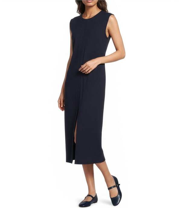 エイリーンフィッシャー レディース トップス ワンピース クルーネック フロントスリット ノースリーブ コットン ジャージー マキシ Eileen Fisher Organicotton Blend Stretch Jersey Crew Neck Sleeveless Front Slit Maxi Dress Ink
