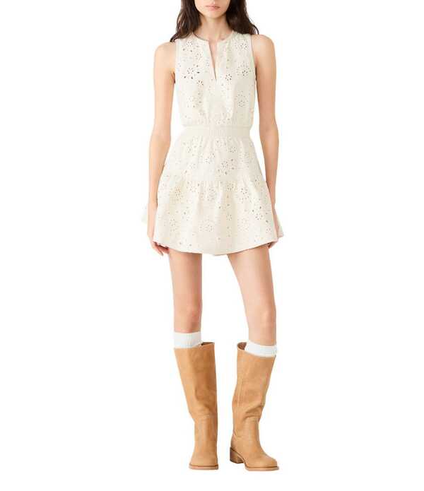 スティーブ マデン レディース トップス 衣装 V素っ首 A 伝達ルート ミニ ノースリーブ ジーンズ Steve Madden Priscilia V-Neck Sleeveless Denim Eyelet A-Line Mini Dressea Mist ジーンズ