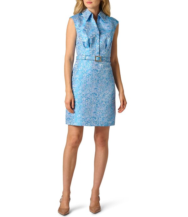 アドリアナ パペル レディース トップス ワンピース フラワー柄 プリント ミニ フラワー Adrianna Papell Floral Print Belted Jacquard Mini Dress Blue Multi ブルー|ReVida 店