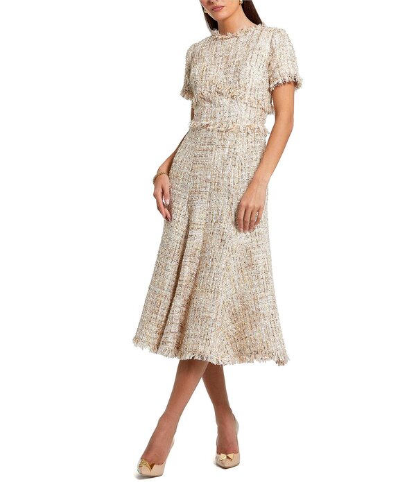 マックダガル レディース トップス 衣装 A 生産ライン プチ MIDI ツィード Mac Duggal Petite Boucle Tweed Short Sleeve A-Line Midi Dress Blush 毛はらい