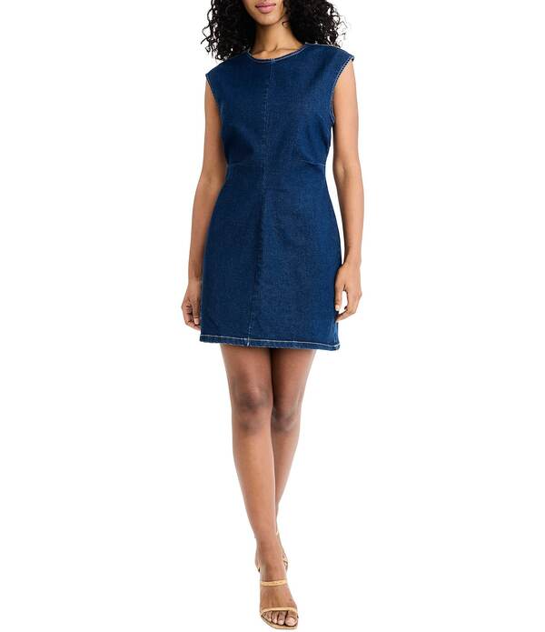 ドナモーガン レディース トップス 衣装 労働者の一団のど首 ノースリーブ ジーンズ Donna Morgan Sleeveless Crew Neck Denim Dress Dark Wash ジーンズ レディースファッション-ワンピース