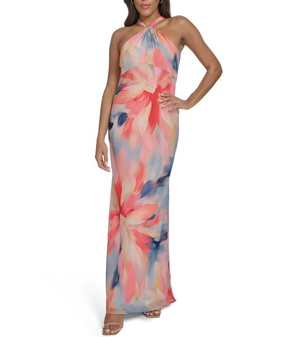 ヴィンスカムート レディース トップス ワンピース フラワー柄 プリント ノースリーブ フラワー ホルター Vince Camuto Floral Printwist Halter Neck Sleeveless Gown Coral Multi コーラル|ReVida 店