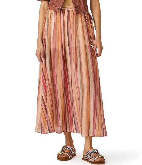 スティーブ マデン レディース ボトムスカート プリント マキシ Steve Madden Shilloh Stripe Print Coordinating Maxi Skirt Stripe Multi マルチカラー
