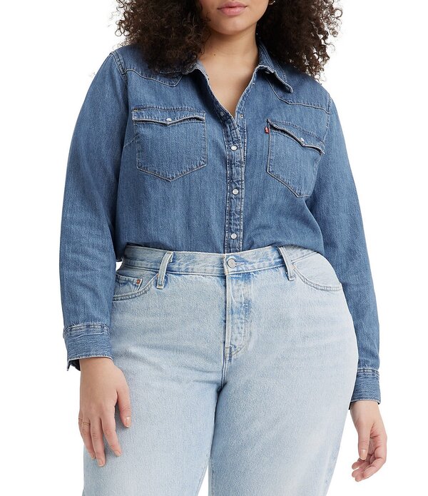 リーバイス レディース トップス シャツ プラスサイズ Levi's Plusize Button Front Long Sleeve Western Top Mighty Fine