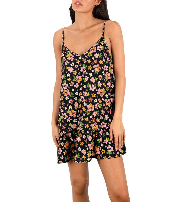 ハーレー レディース トップス ワンピース フリル裾 Vネック A ライン フリル Hurley Hibiscus Dream V-Neck Ruffle Hem A-Line Dresswim Cover-Up Black Floral ブラック